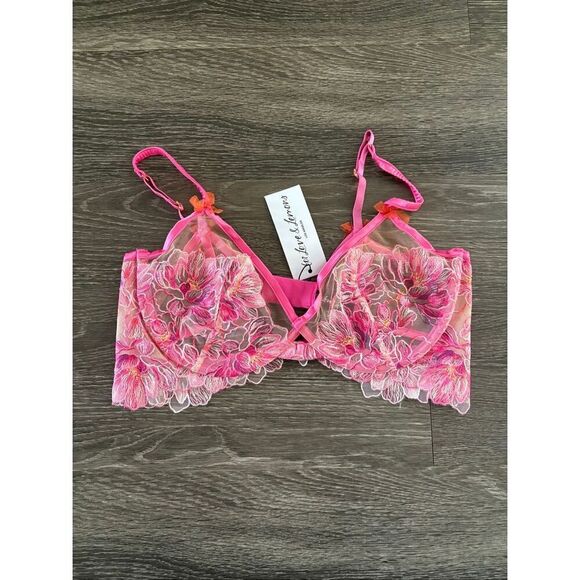 NWT For Love & Lemons Hibiscus Embroidery Pink Floral Underwire Bra Size 38C - Picture 3 of 6